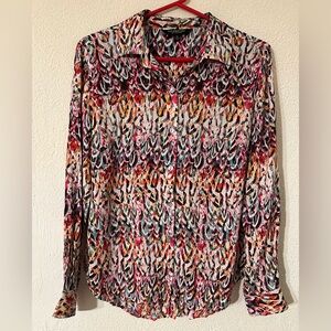 Liverpool Los Angeles Button Up Blouse Women Abstract Feather Print Viscose XS